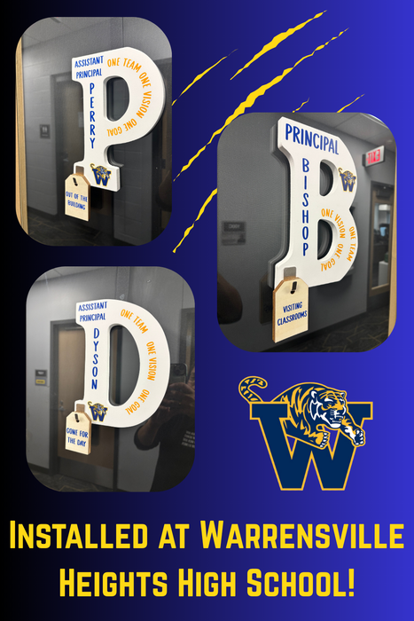 Customizable Office Door Sign - Personalized Principal, Teacher & Staff Name Signs - Professional Wood Letters with Hanging Tags (9" Height)