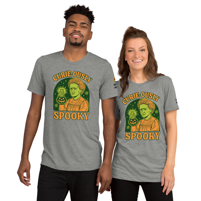 Curie-ously Spooky Halloween Sweatshirt – Retro Marie Curie Science Teacher Shirt